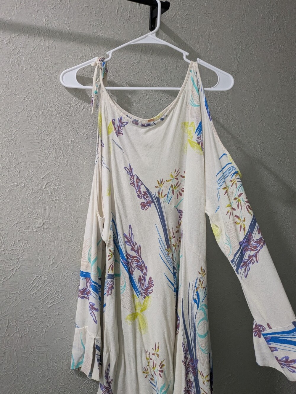 Free People Ivory Floral Cold-Shoulder Swing Dress